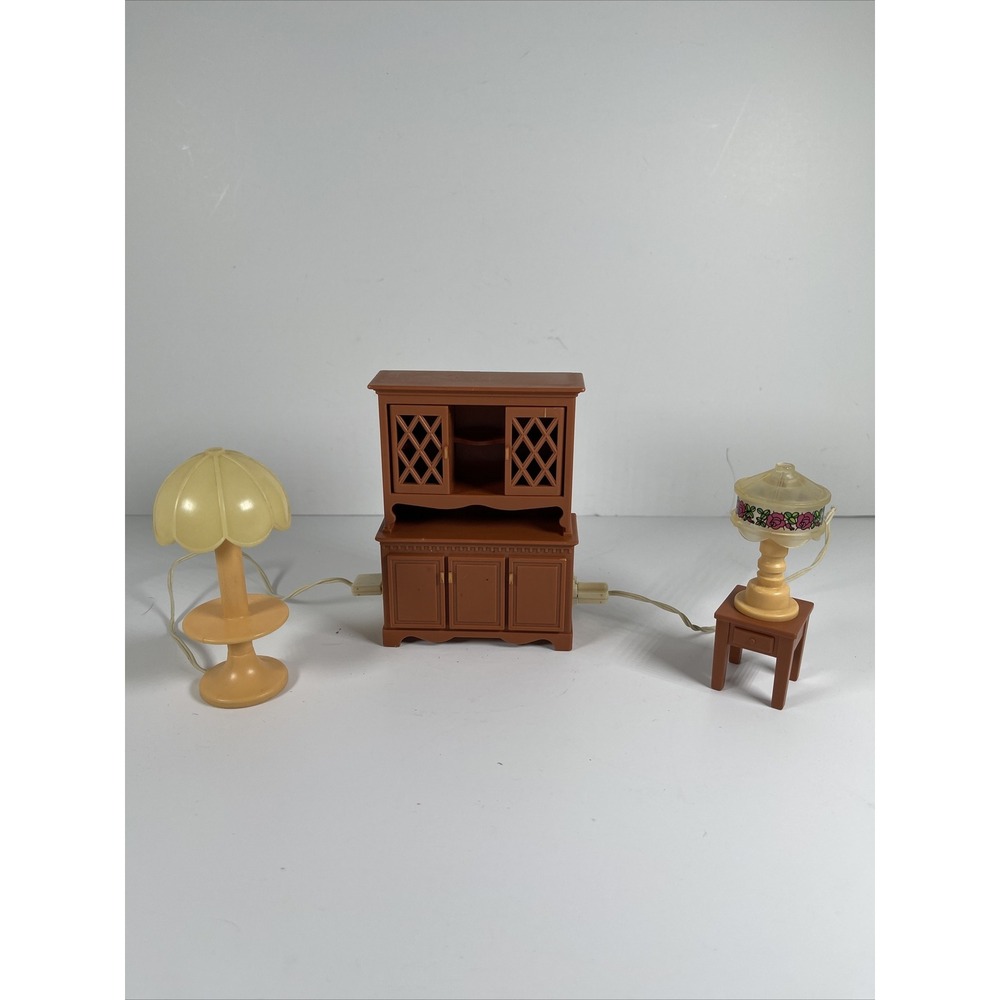 Vintage Doll House Furniture Hutch With Lamps Fisher Price Toy 1980 263 No Light